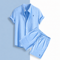 Set Coordinato Uomo - Camicia Collo alla Coreana e Pantaloncini Casual