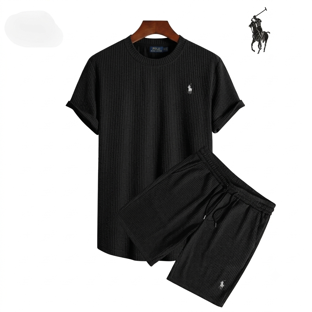 Completo Uomo Set T-Shirt e Pantaloncini a Coste Elegante