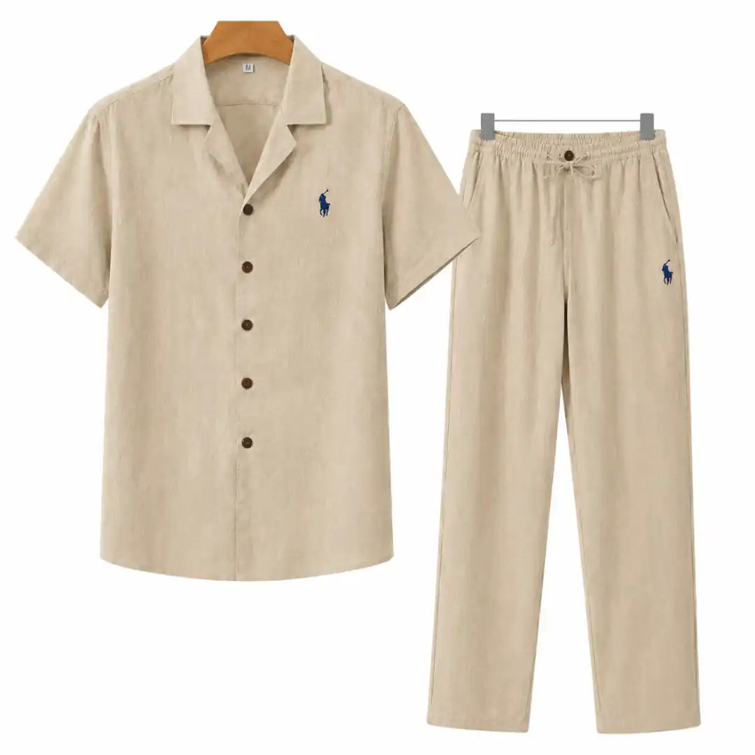 Ensemble deux pièces en lin pour homme – Chemise décontractée et pantalon long