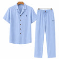 Ensemble deux pièces en lin pour homme – Chemise décontractée et pantalon long