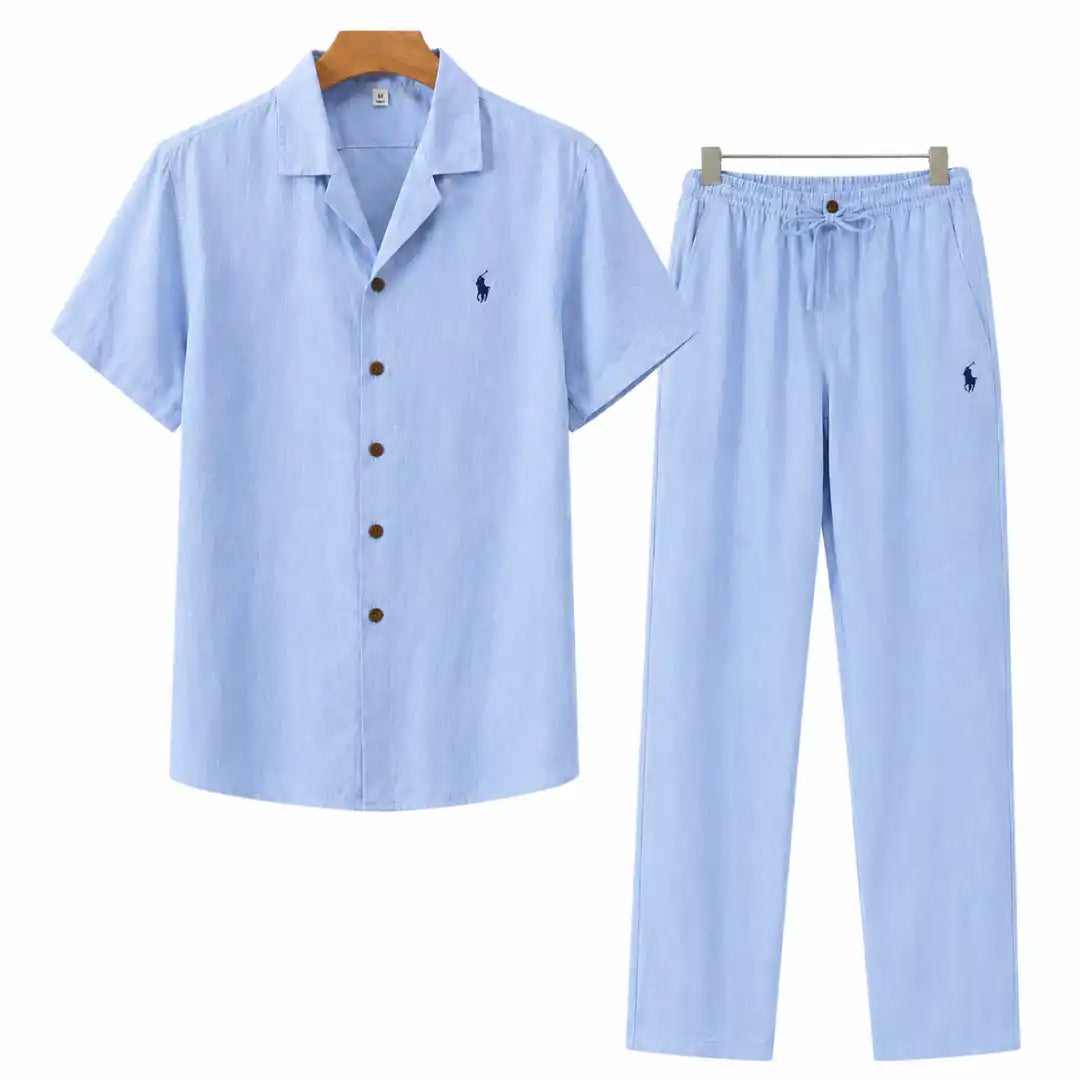 Ensemble deux pièces en lin pour homme – Chemise décontractée et pantalon long