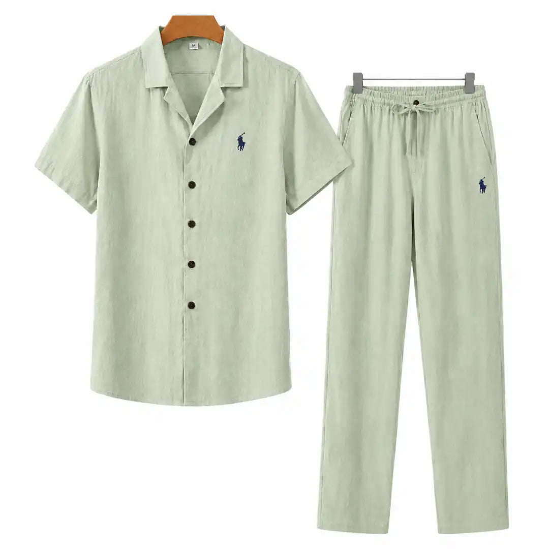 Ensemble deux pièces en lin pour homme – Chemise décontractée et pantalon long