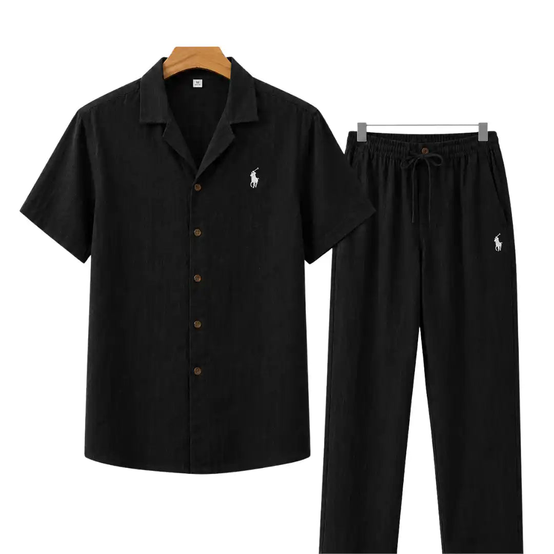 Ensemble deux pièces en lin pour homme – Chemise décontractée et pantalon long