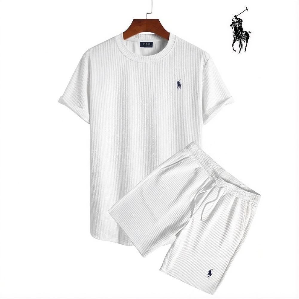 Completo Uomo Set T-Shirt e Pantaloncini a Coste Elegante