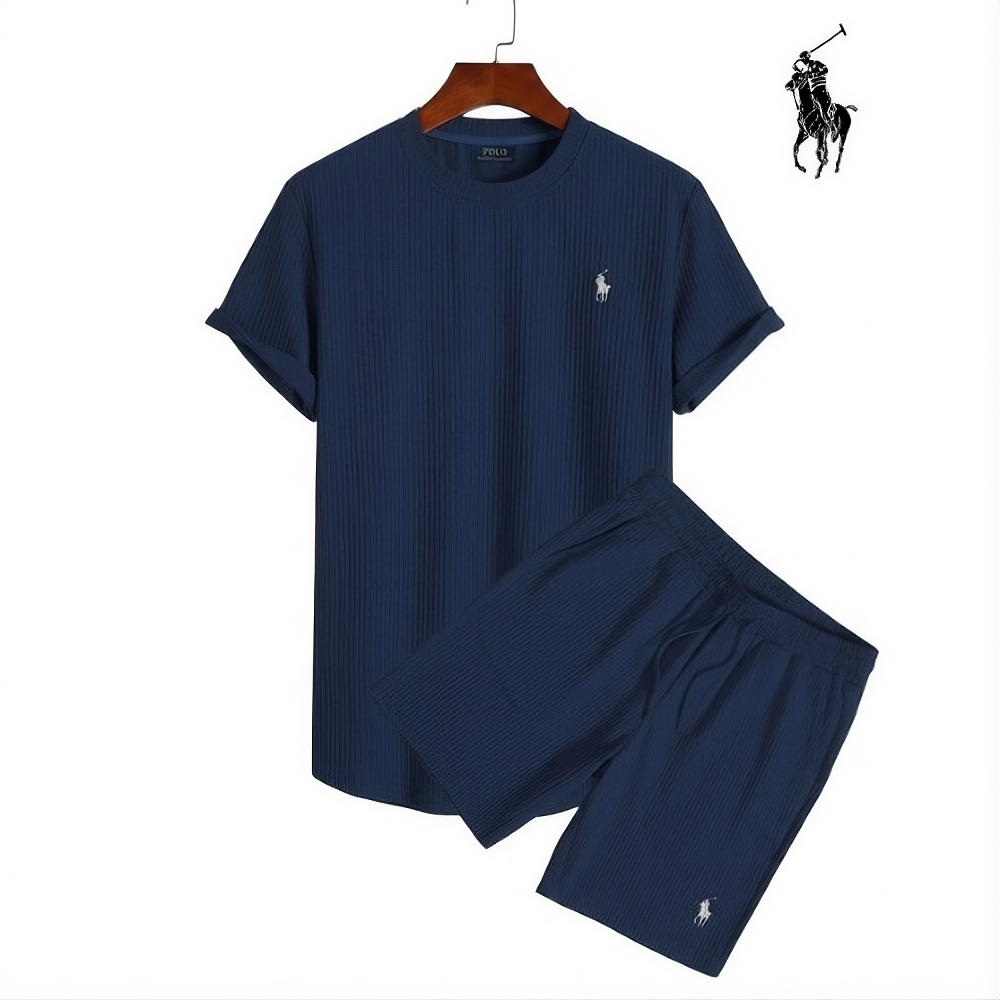 Completo Uomo Set T-Shirt e Pantaloncini a Coste Elegante