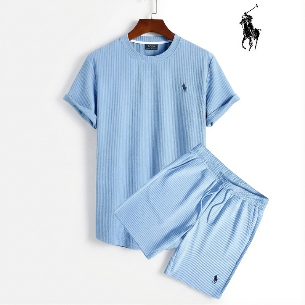 Completo Uomo Set T-Shirt e Pantaloncini a Coste Elegante